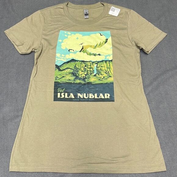 Isla Nublar Women’s Light Olive Short Sleeve Graphic Tee Size Medium - Picture 1 of 6